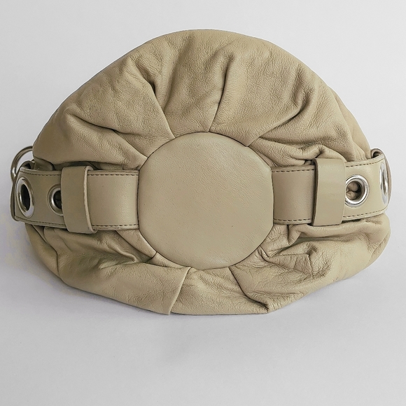 JLO by Jennifer Lopez Pleated Leather with silver Grommet Bucket Bag - Picture 6 of 12